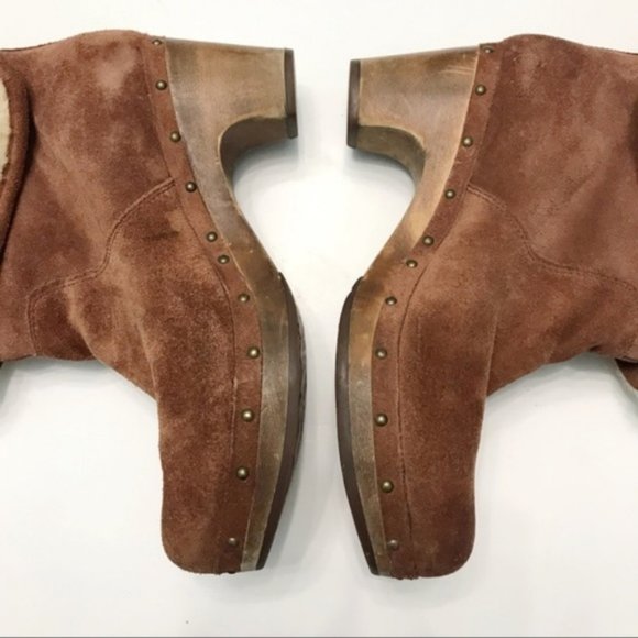 ugg | lynnea shearling cuff suede wooden heel platform boot cognac brown 8 - Picture 6 of 8